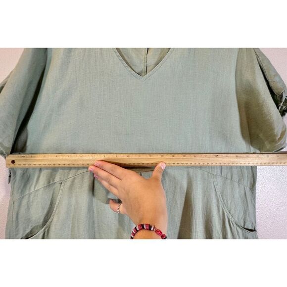 Grae Cove Minimalist 100% Linen Sage Green Midi Women's Dress XXL - Picture 8 of 9